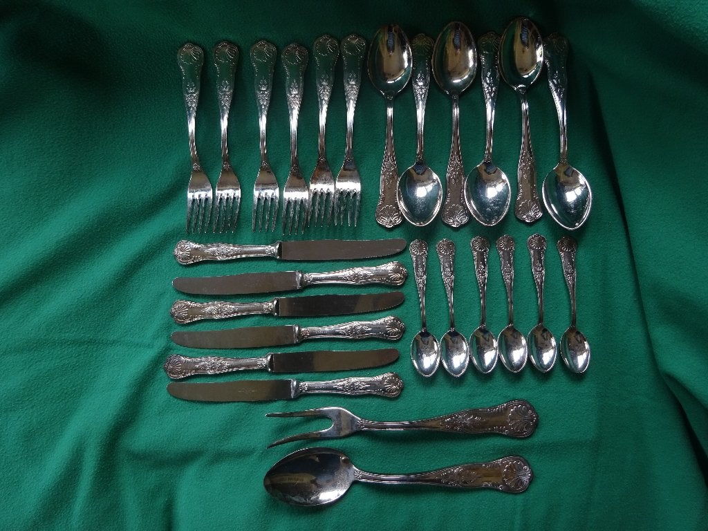 Zesdelig bestekset, verzilverd met grote vork en lepel., Ophalen of Verzenden