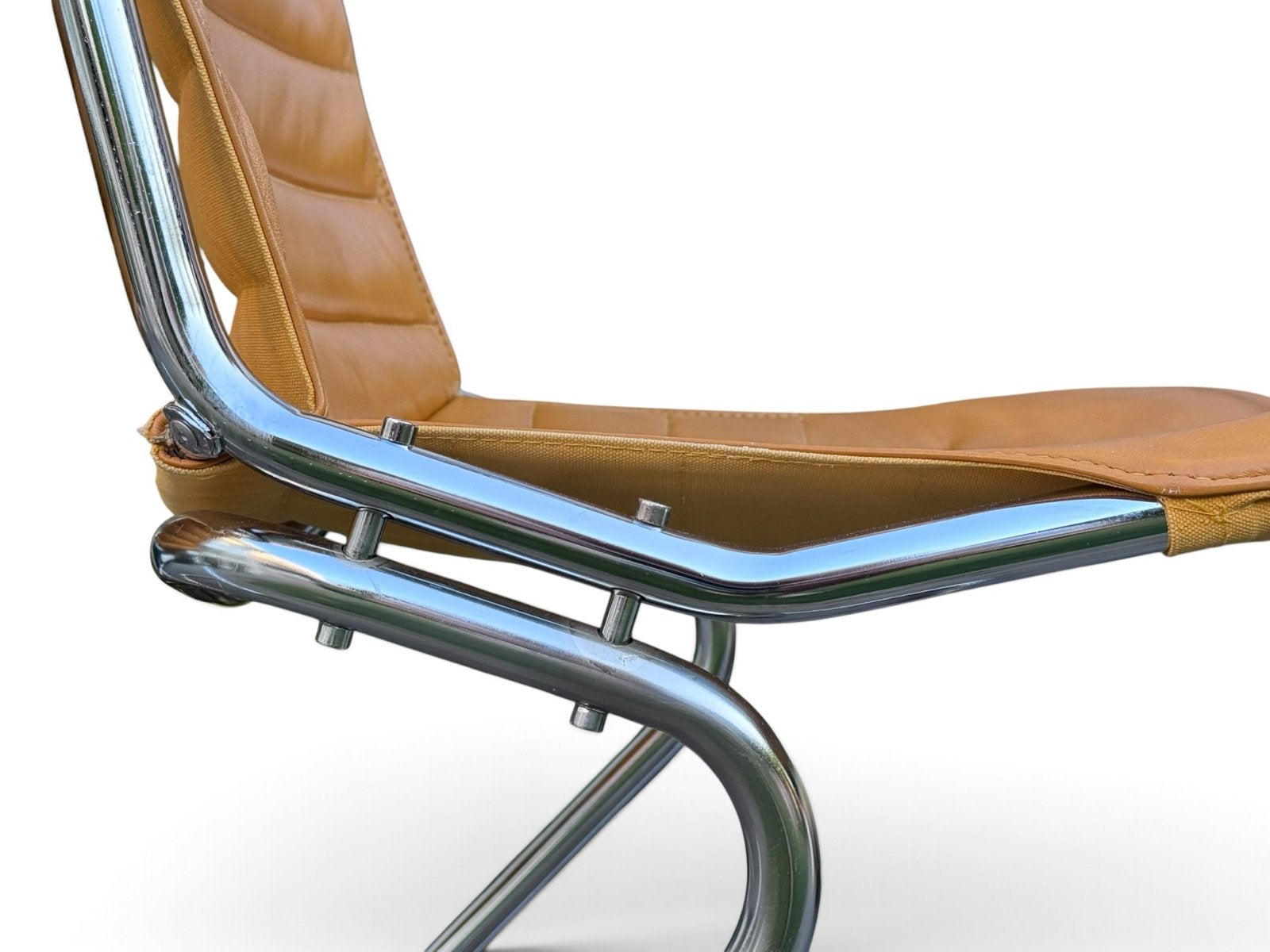 Set van 2 vintage leren stoelen met chromen frame, Ophalen, Gebruikt, Twee, Overige kleuren