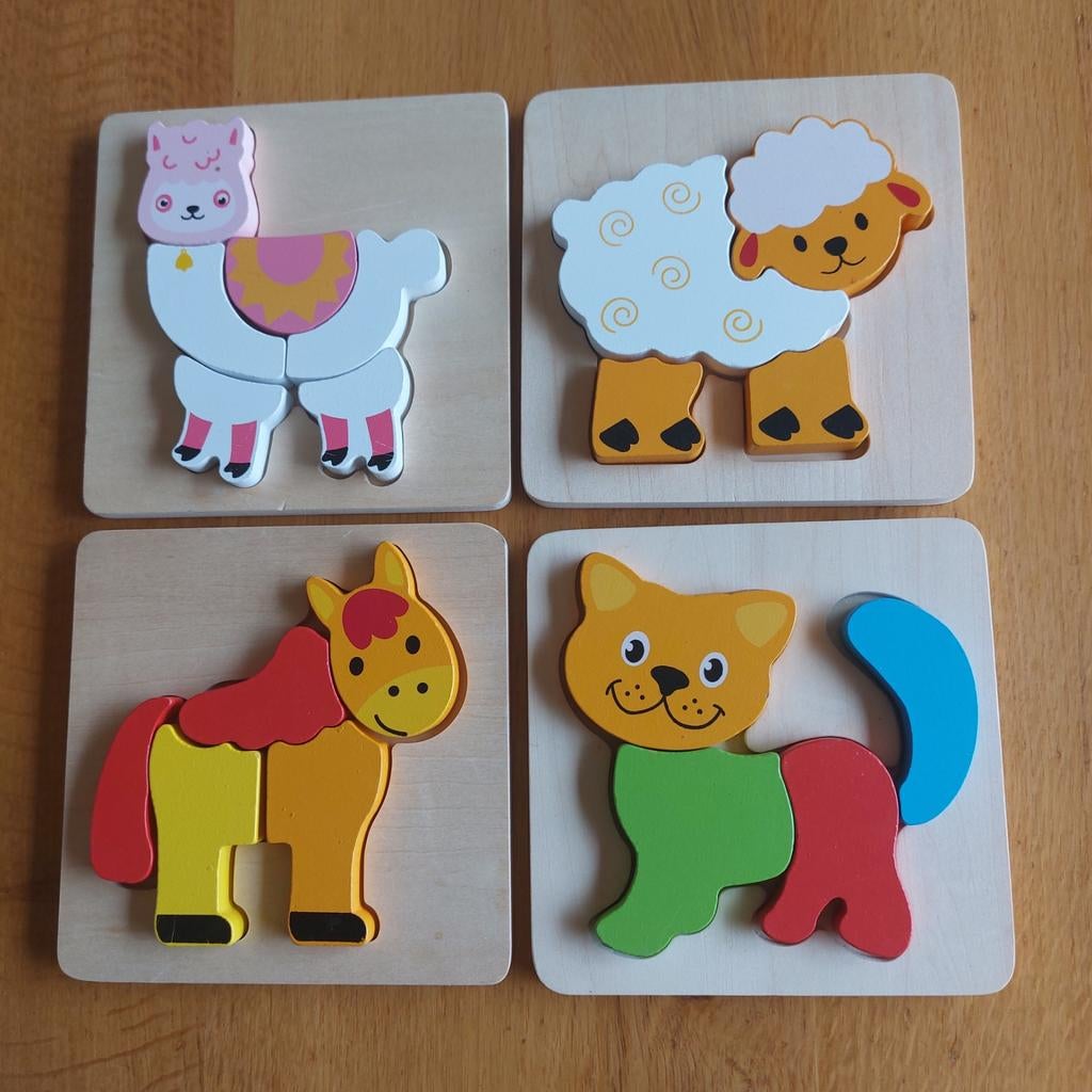 Houten Dieren Puzzels voor Peuters (4 stuks), Ophalen of Verzenden, Zo goed als nieuw, Van hout