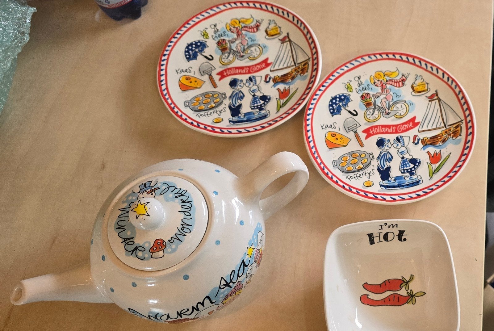 Blond Amsterdam theepot, schaaltje en bordje servies, Ophalen of Verzenden, Aardewerk, Bord(en)