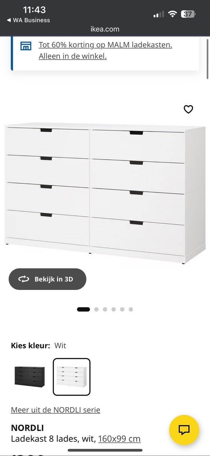 Ikea NORDLI ladekast 8 lades, wit, nieuw in doos, Huis en Inrichting, 5 laden of meer, 150 tot 200 cm, Nieuw, Ophalen of Verzenden