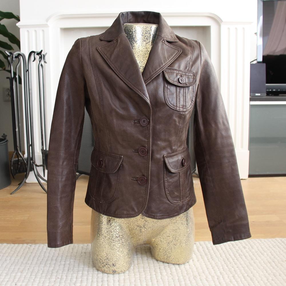Mooie Leren Blendy Jas (Maat 38) € 65,-, Maat 38/40 (M), Bruin, Ophalen of Verzenden, Blendy