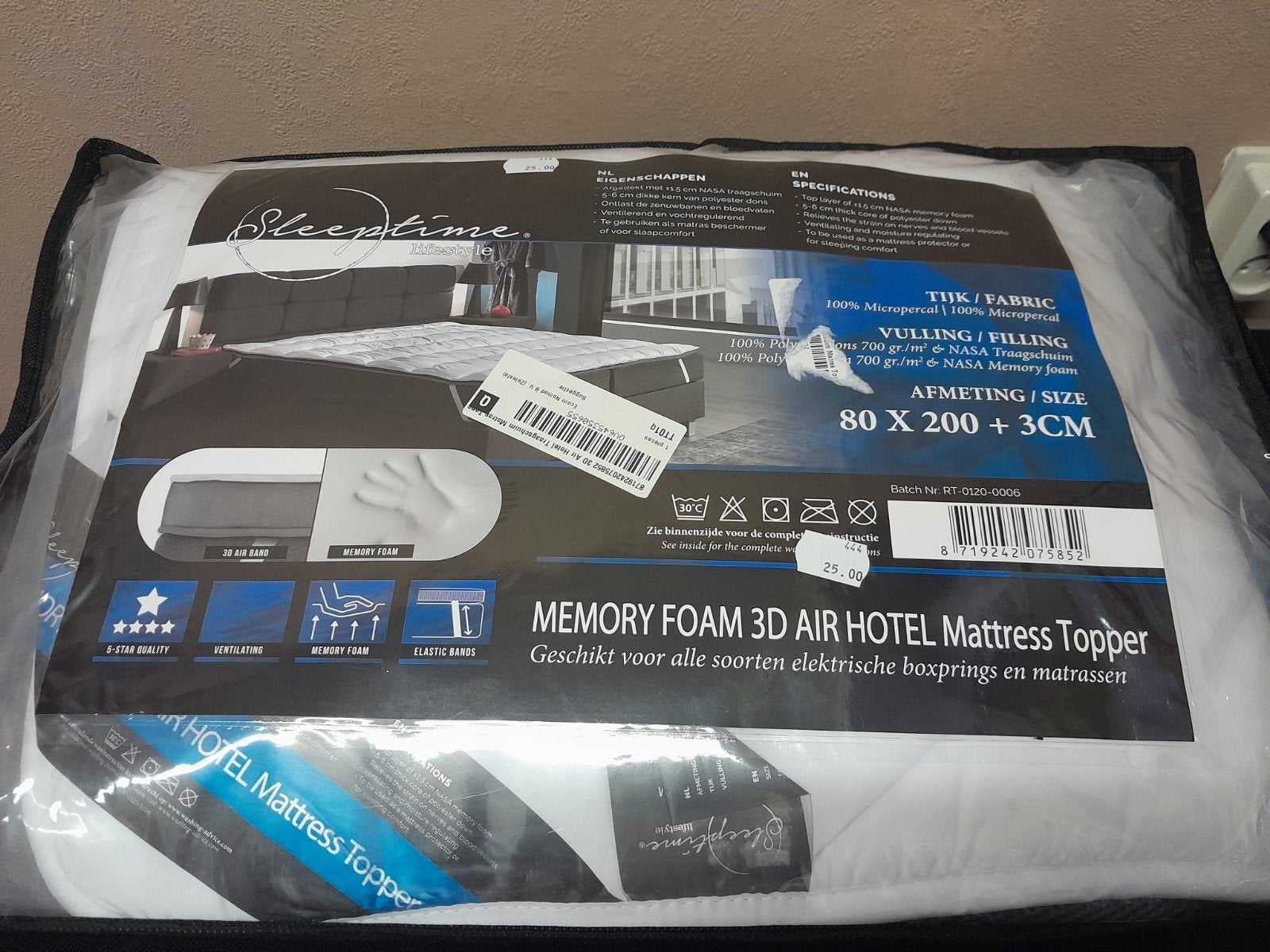 Sleeptime Memory Foam 3D Air Hotel Matras Topper 80x200, Eenpersoons, Nieuw, Ophalen of Verzenden, 80 cm