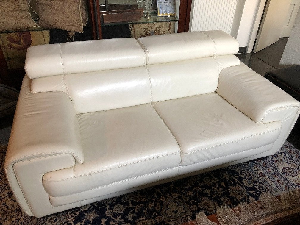 LEDEREN BANK 2 zits wit LEDER BANKSTEL LEER ZETEL, Huis en Inrichting, Ophalen, Gebruikt, Leer, Wilms