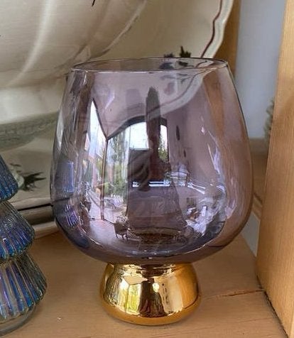 Antiek wijn-/cognacglas paars, gouden voet, Ophalen of Verzenden