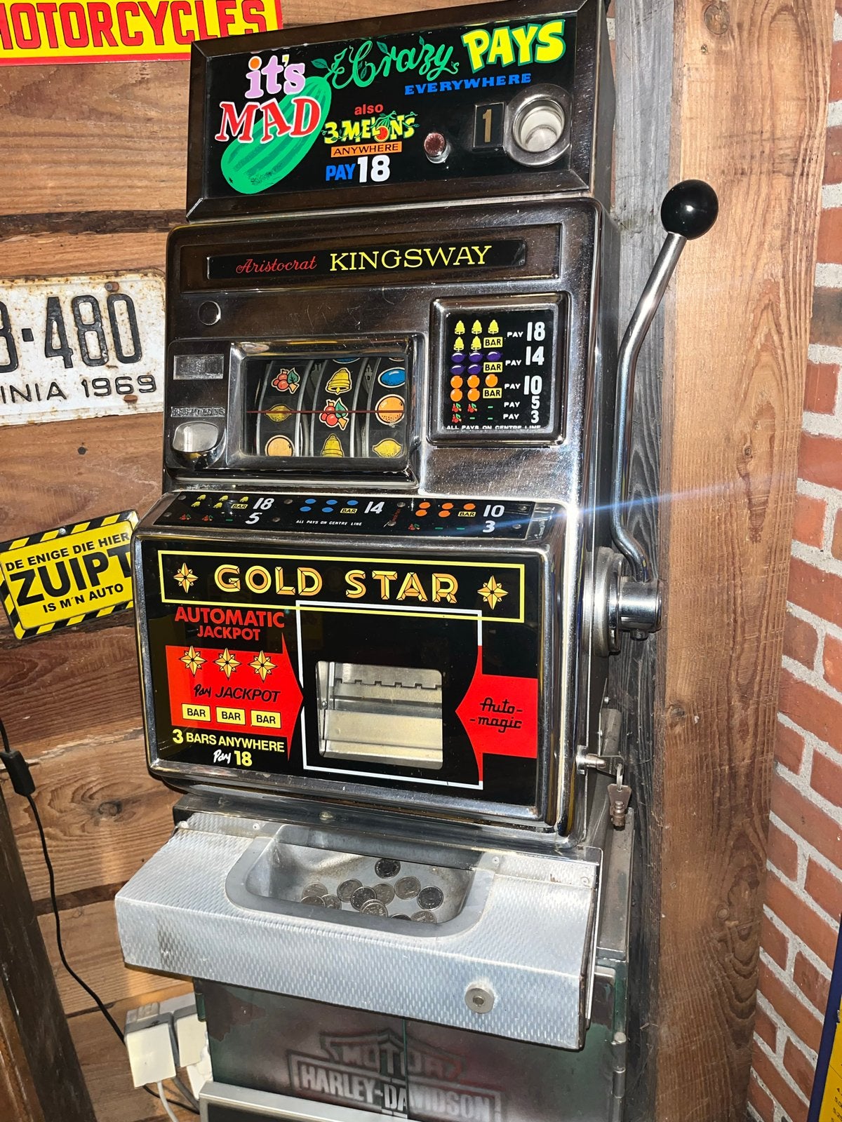 Vintage Aristocrat Kingsway Gold Star fruitautomaat, Overige munten, Ophalen, Gebruikt