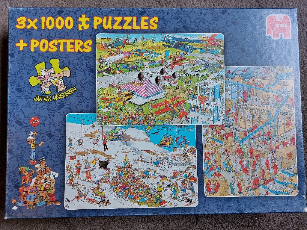 Busy airport, Break a leg, International parcels, 3 x 1000, Ophalen of Verzenden, 500 t/m 1500 stukjes, Gebruikt, Legpuzzel