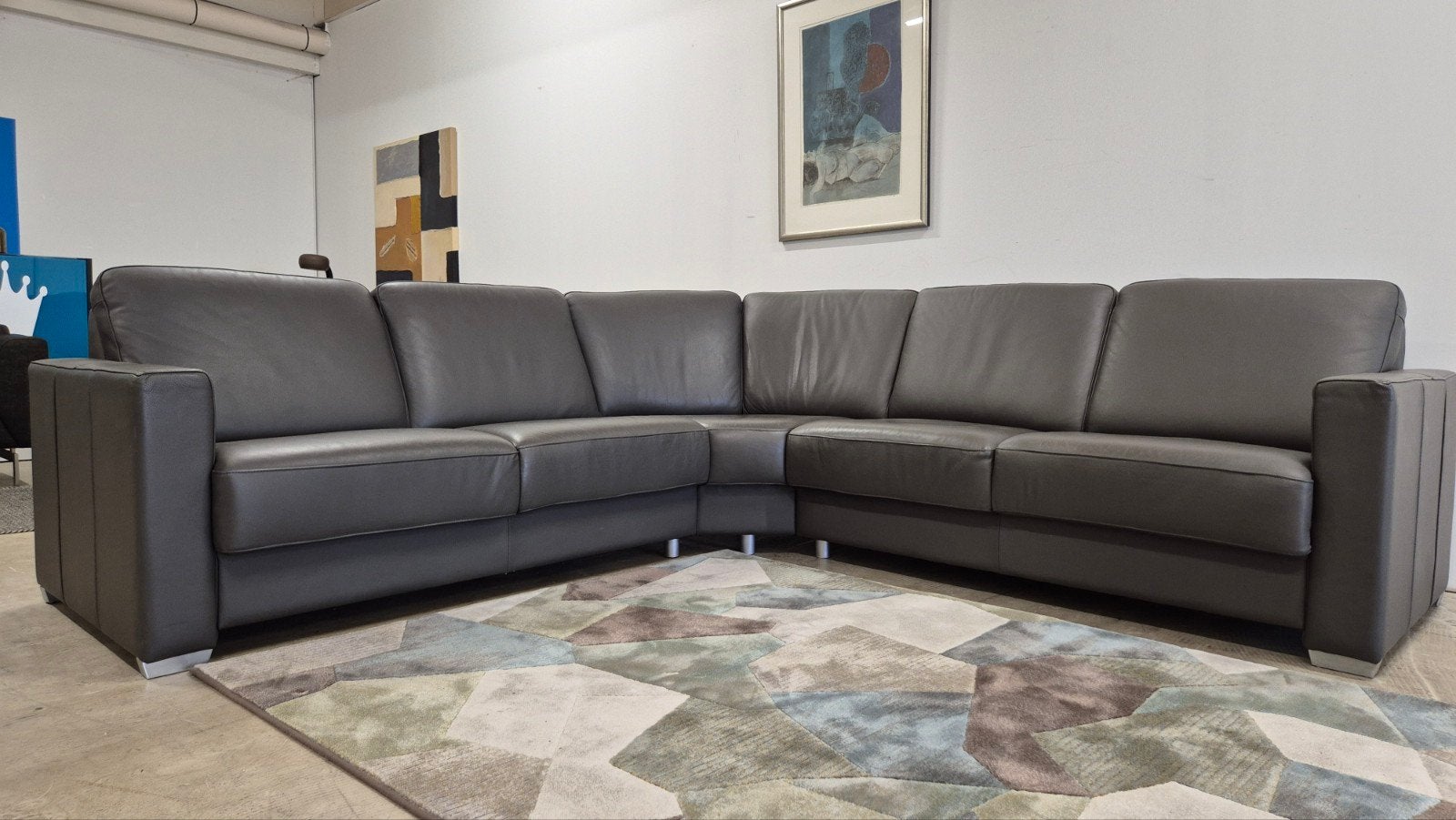 Grijze leren Goossens hoekbank in perfecte staat!!!, 250 tot 300 cm, Modern design, grijs leer, hoekbank, Hoekbank, Leer