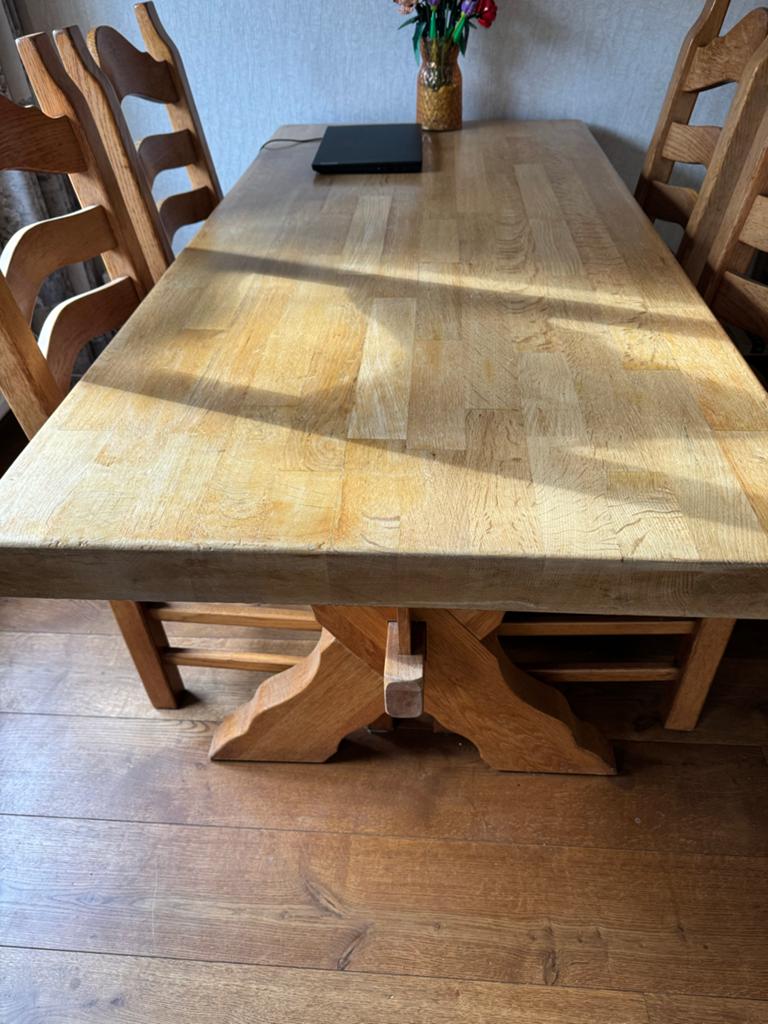 Eikenhouten eettafel met 4 stoelen - 170x80x75 cm, Huis en Inrichting, Tafels | Eettafels, Ophalen, Gebruikt, Eikenhout, 50 tot 100 cm