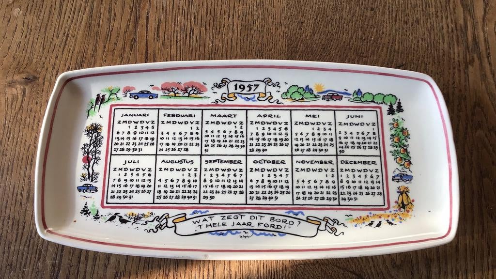 Goedewaagen Ford 1957 kalenderbordje van Jo Spier, Antiek en Kunst, Ophalen of Verzenden