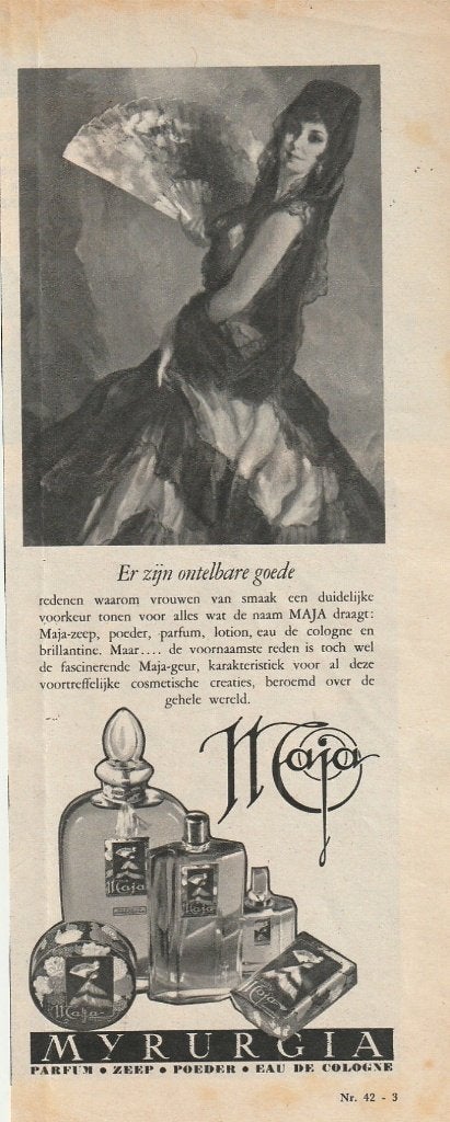 Retro reclame 1958 Myrurgia Maja ontelbare redenen, Verzenden, Overige typen