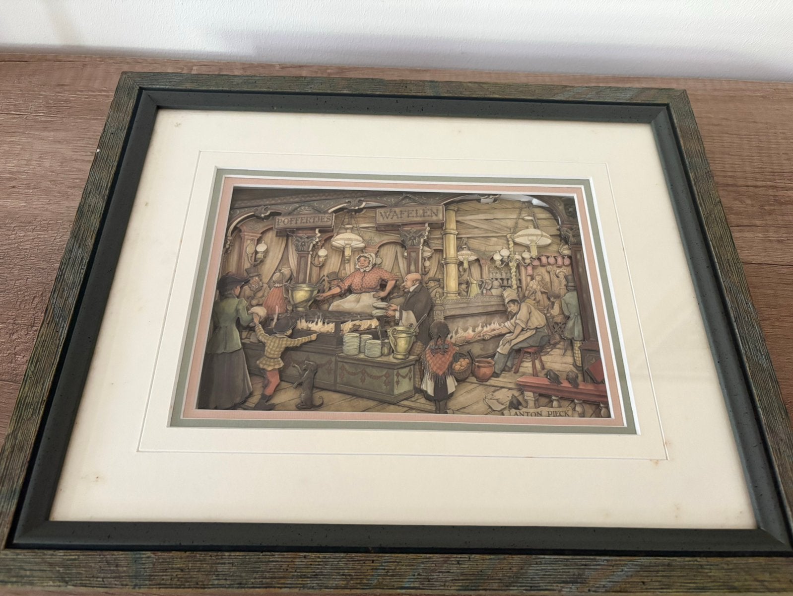 Anton Pieck 3D Reliëfdruk, Poffertjes en wafelen, Verzenden, 32 cm, 39 cm, Ingelijst