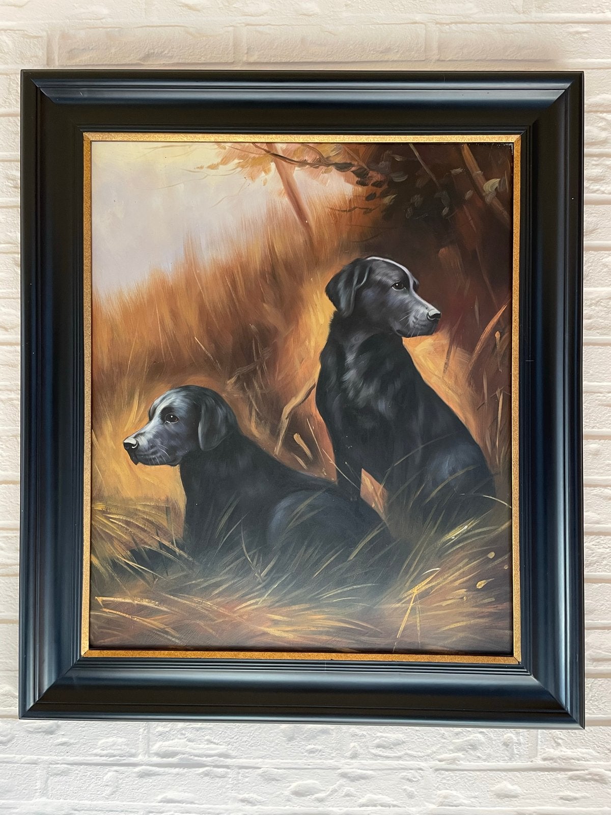 Prachtig schilderij van twee zwarte labradors in lijst, Ophalen