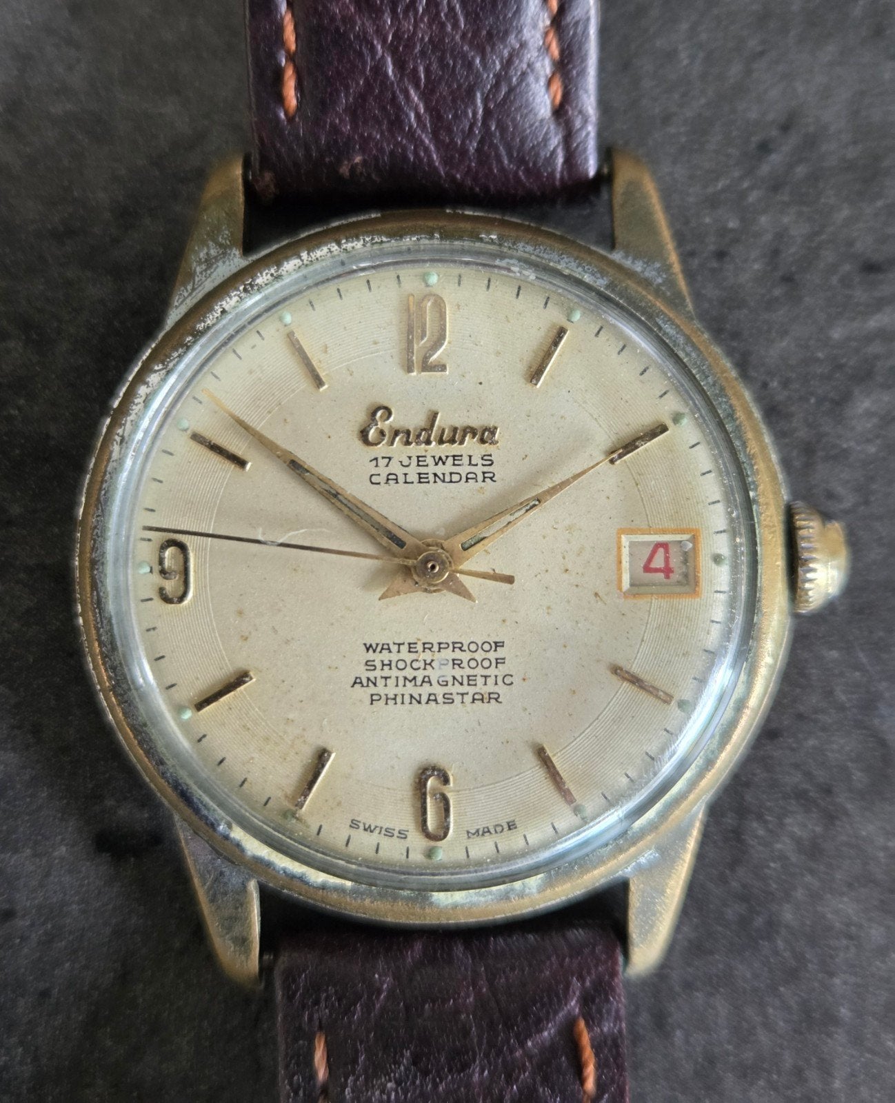 Endura jaren 50 horloge, Sieraden, Tassen en Uiterlijk, Horloges | Antiek, Polshorloge, Overige merken, Staal, 1960 of later, Met bandje