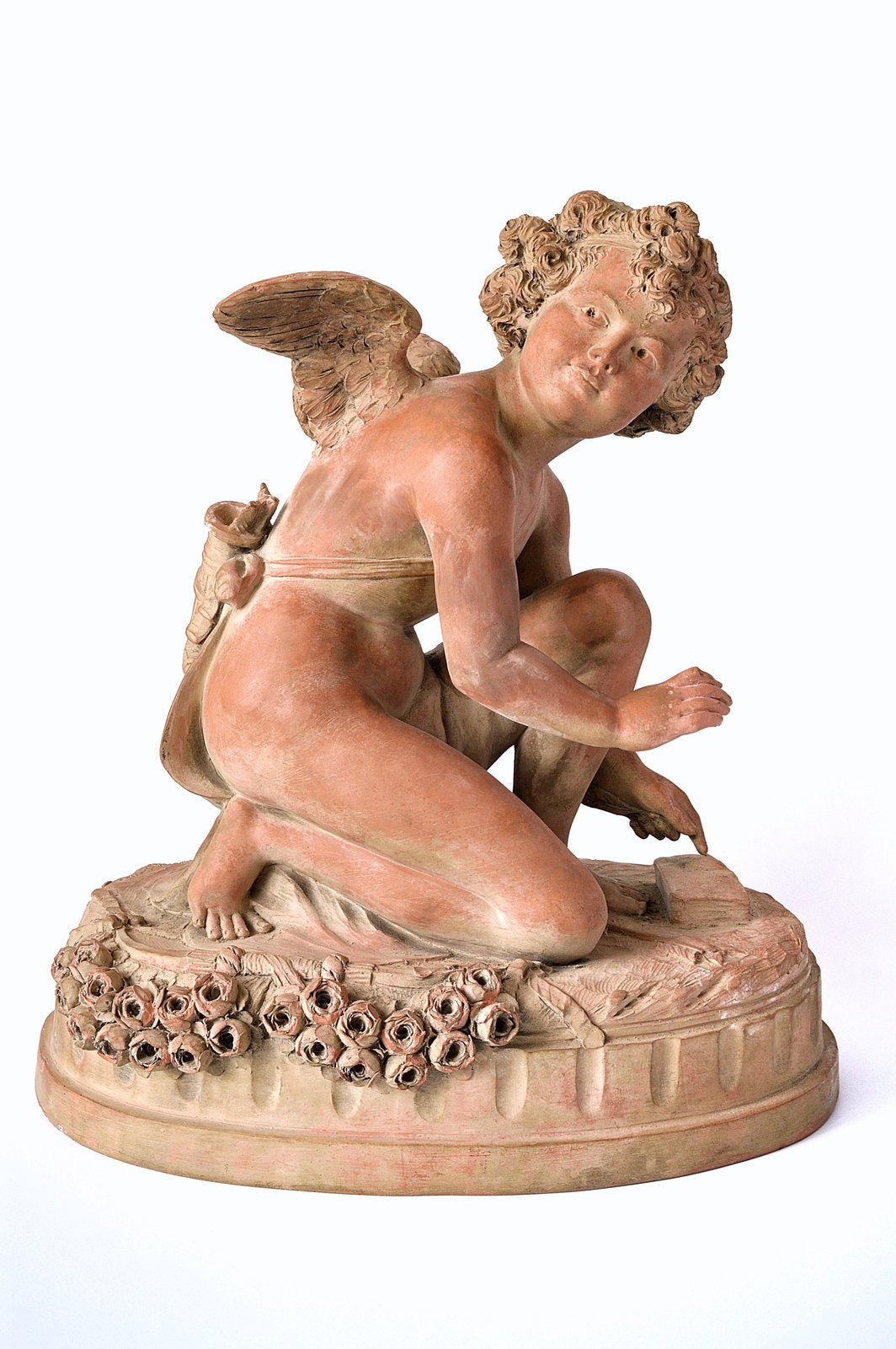 Prachtige antieke Terracotta Cupido, Antiek en Kunst, Ophalen, Natuurlijk materiaal, 50 - 100 cm, Handgemaakt