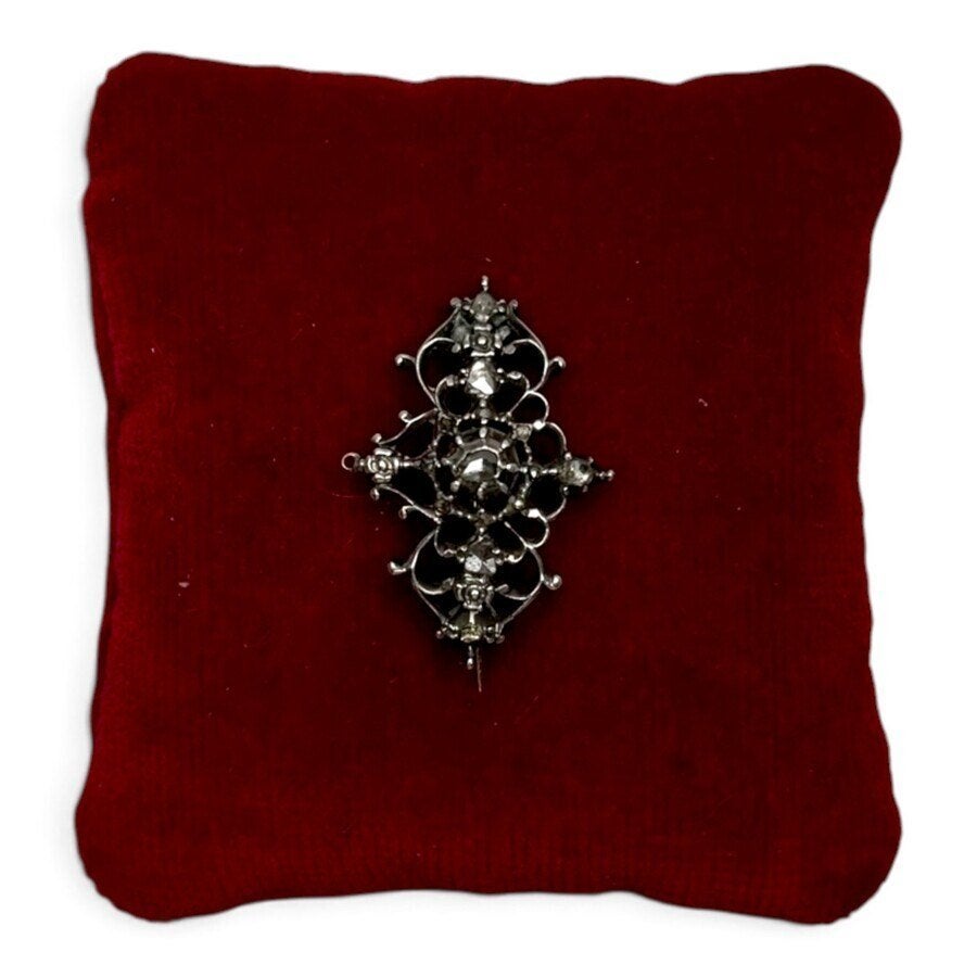 Antieke 19e eeuwse broche roosgeslepen diamant gouden speld