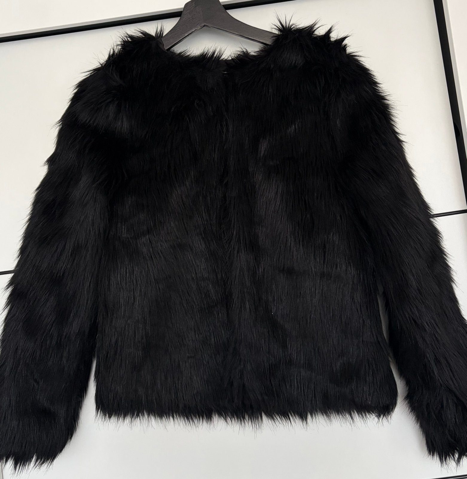 Zeer nette zwarte H&M faux fur jas mantel maat 170, Ophalen, Zo goed als nieuw, Meisje, Jas