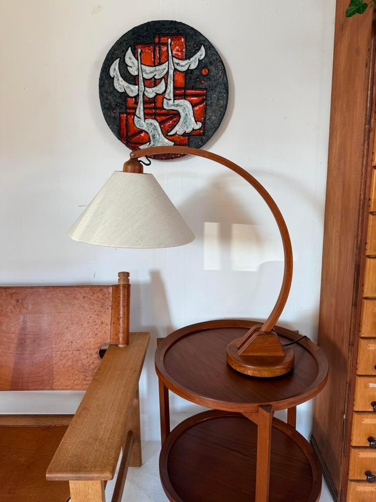 Vintage teakhouten ‘Archea’ tafellamp, Domus ‘70, Ophalen of Verzenden, Zo goed als nieuw, Hout