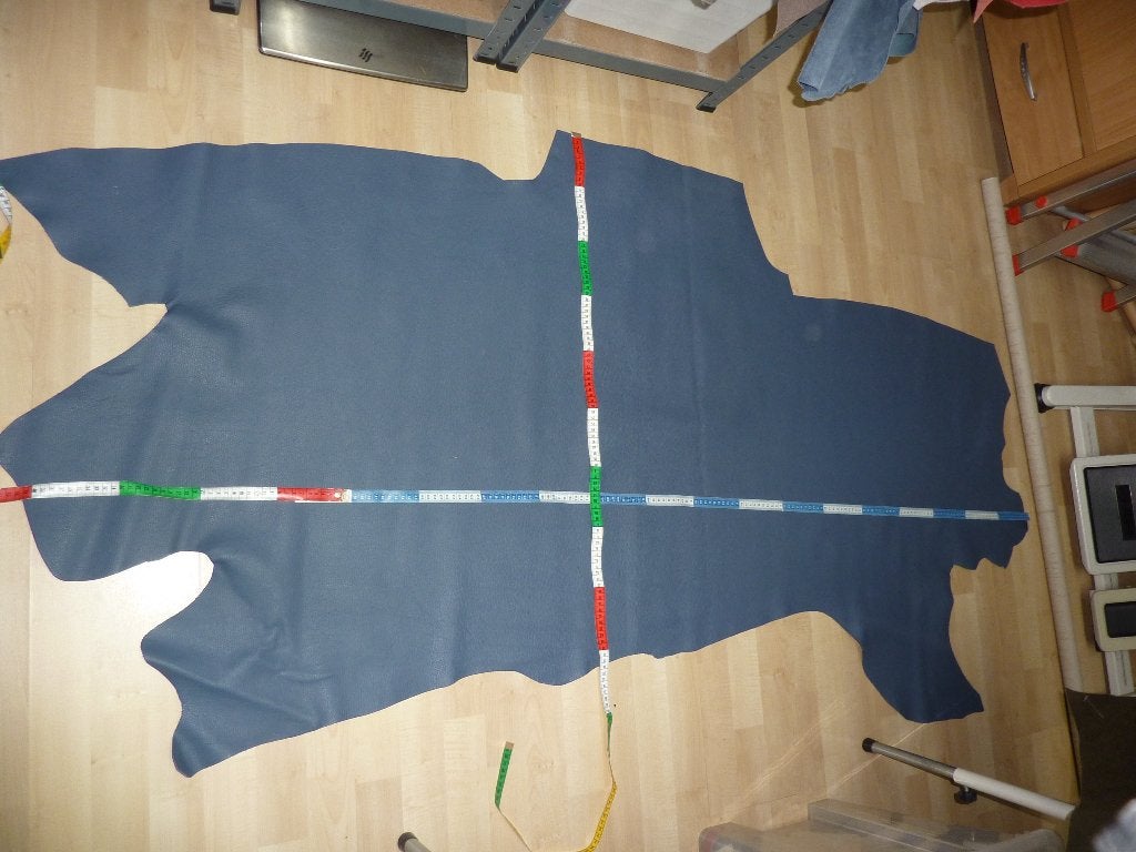 Mooi blauw groot restant echt leer rundleer, Leer of Kunstleer, Nieuw, 30 tot 120 cm, 30 tot 200 cm