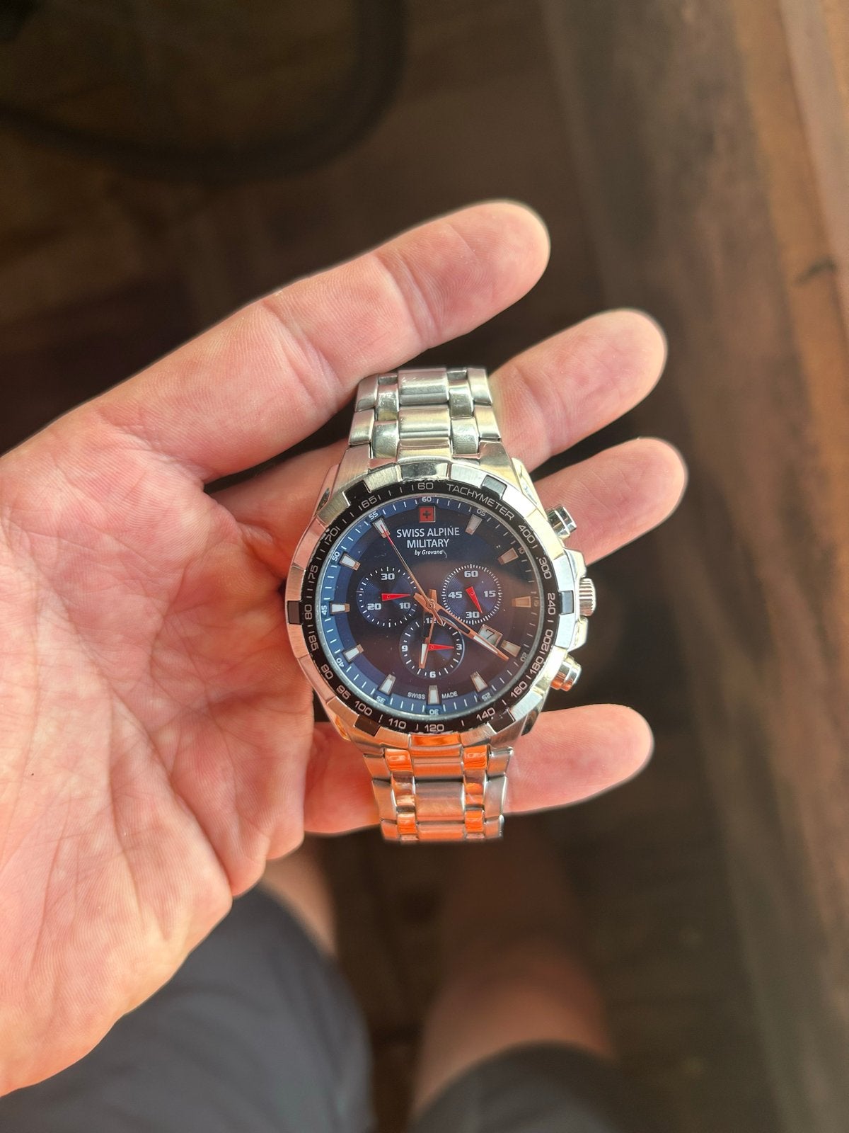 Swiss Alpine Military Herenhorloge Chronograaf Staal, Overige merken, Gebruikt, Staal, Polshorloge