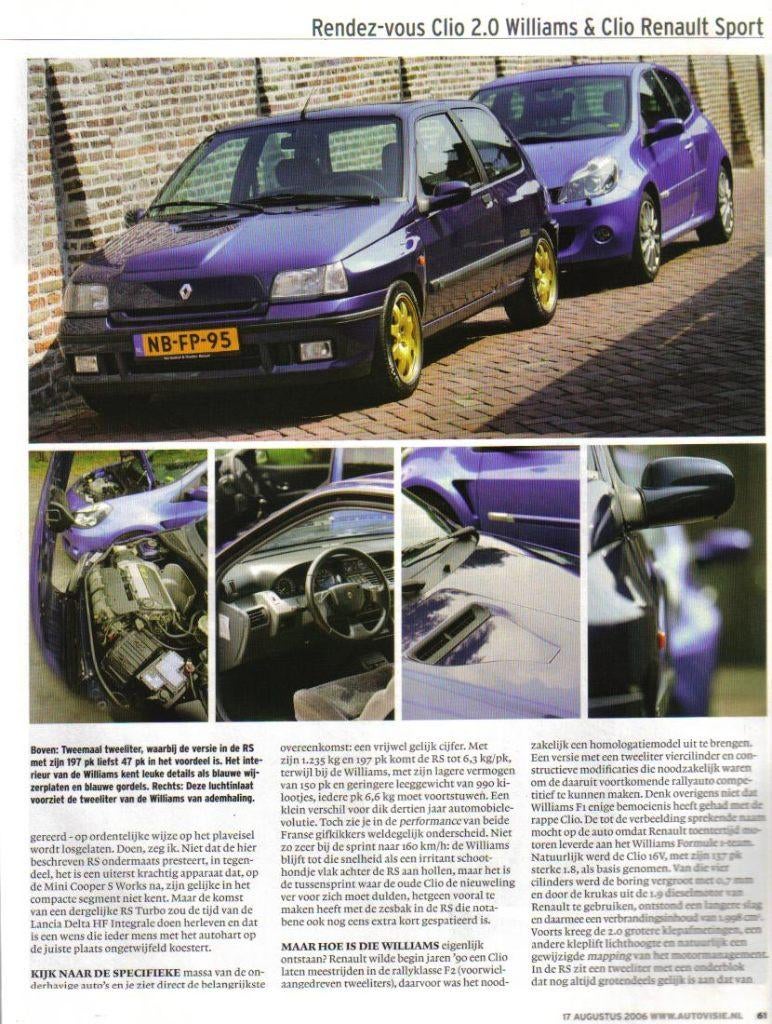 Autovisie test Renault Clio Williams en Clio RS, Ophalen of Verzenden, Gelezen, Renault