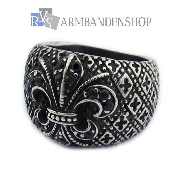 RVS floral ring franse lelie ring gothic edelstaal Bikers, 20 of groter, Nieuw, Dame, Zilver