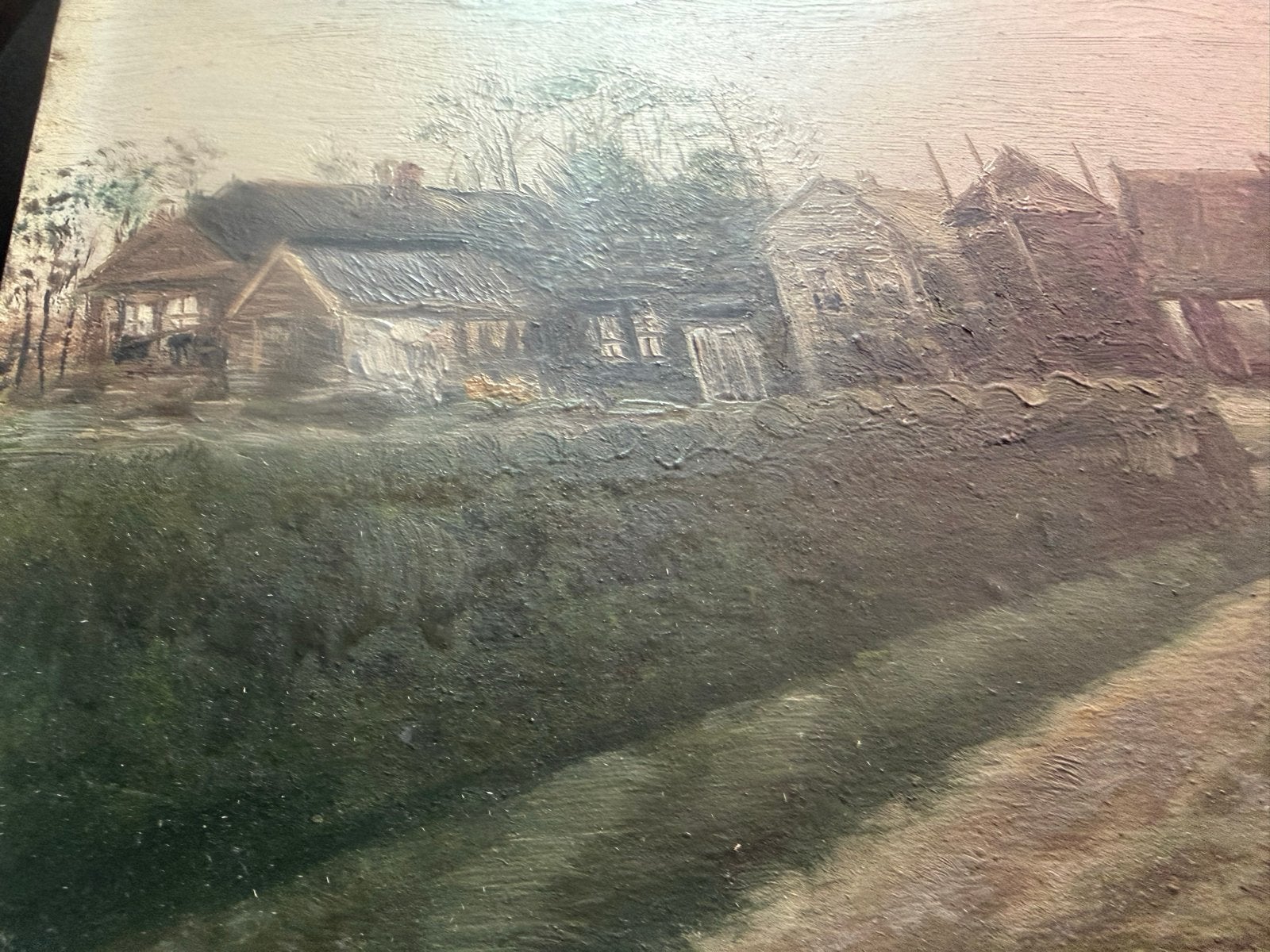 Antiek Oud Hollands Dorpsgezicht Olieverf op paneel, Paneel, Verzenden, Oud hollands, Gesigneerd