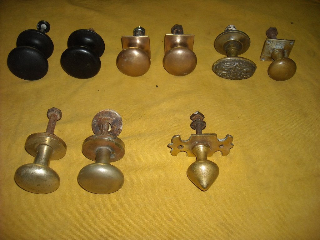 oude voordeurknop voordeur knop bakeliet kruk koper greep, Ophalen of Verzenden