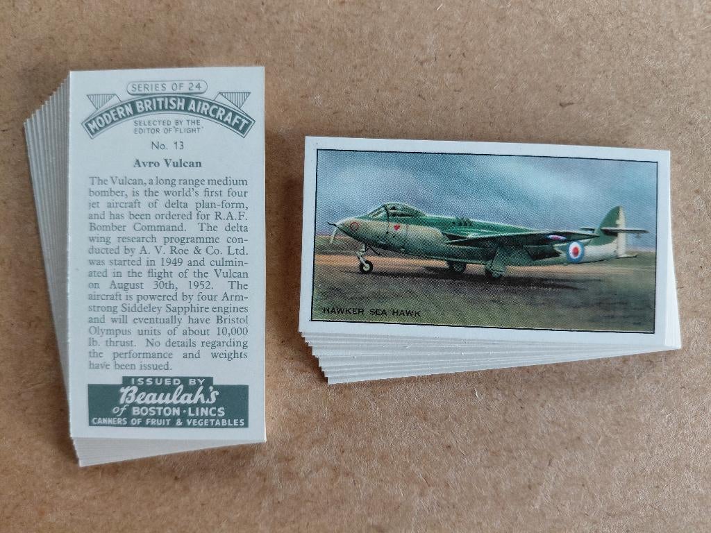 Modern British Aircraft complete set 24 trade cards 1953, Ophalen, Gebruikt, Overige typen