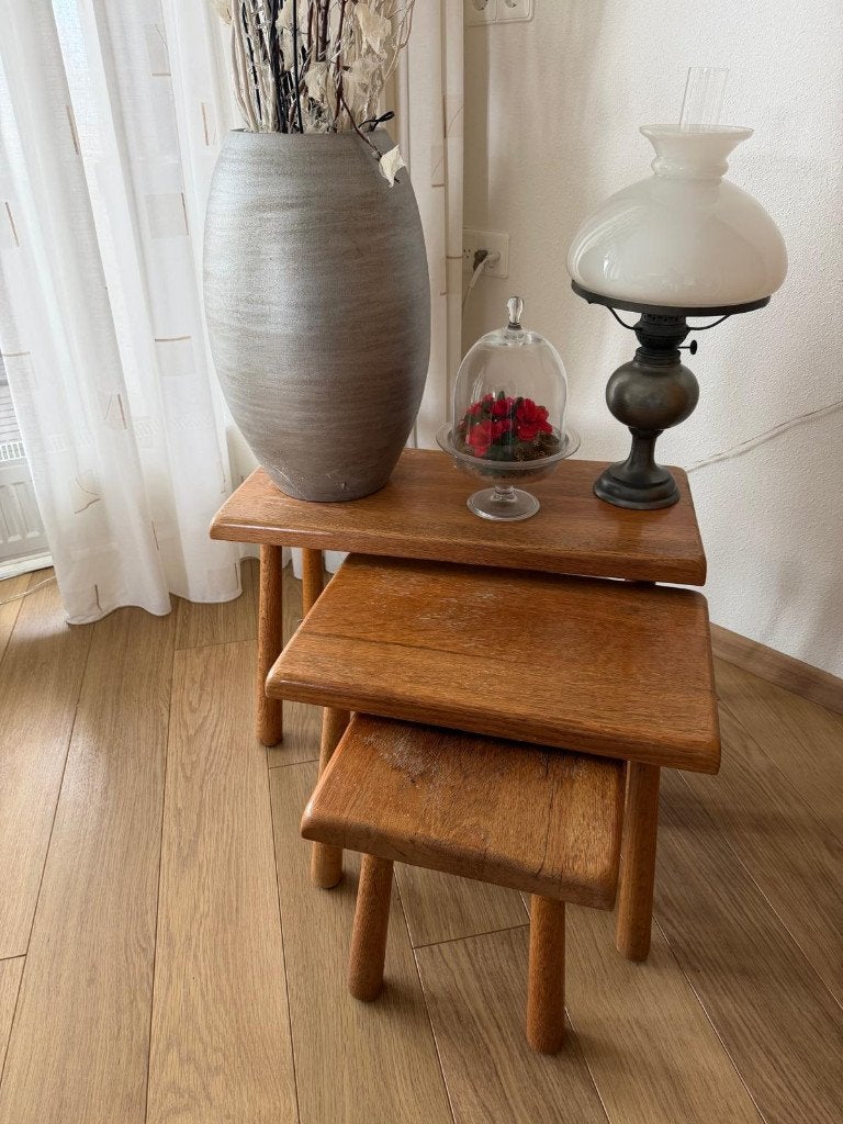 3 Bijzettafels, Minder dan 55 cm, Gebruikt, Rechthoekig, Hout