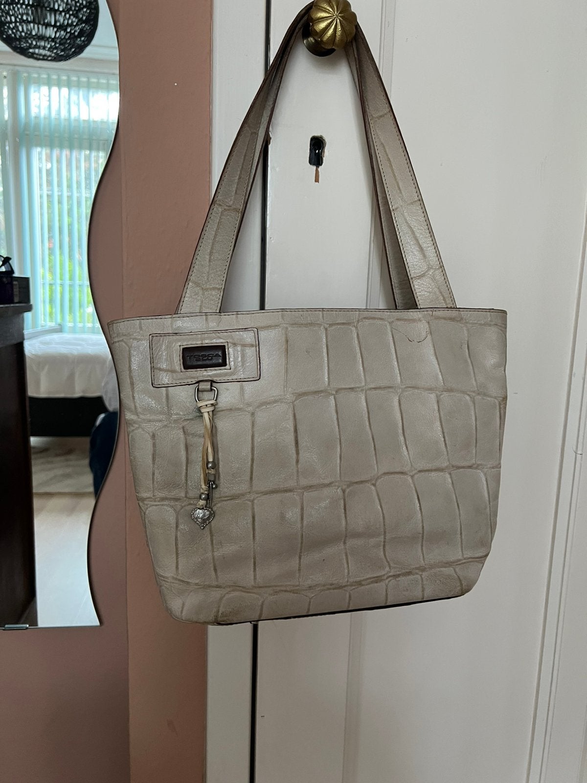 Leren Vintage tas Tosca Blu, Ophalen of Verzenden, Gebruikt, Beige, Schoudertasje