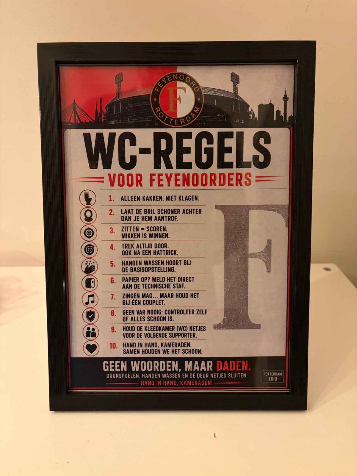 Feyenoord WC regels A4 formaat, Verzenden, Zwart