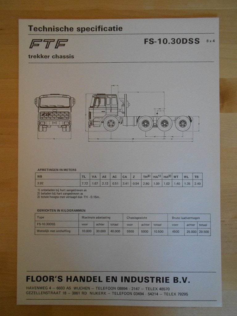 FTF 8x4 ca 1985 Technische Specificatie Brochure - Trekker, FTF, Ophalen of Verzenden, Zo goed als nieuw, Overige merken