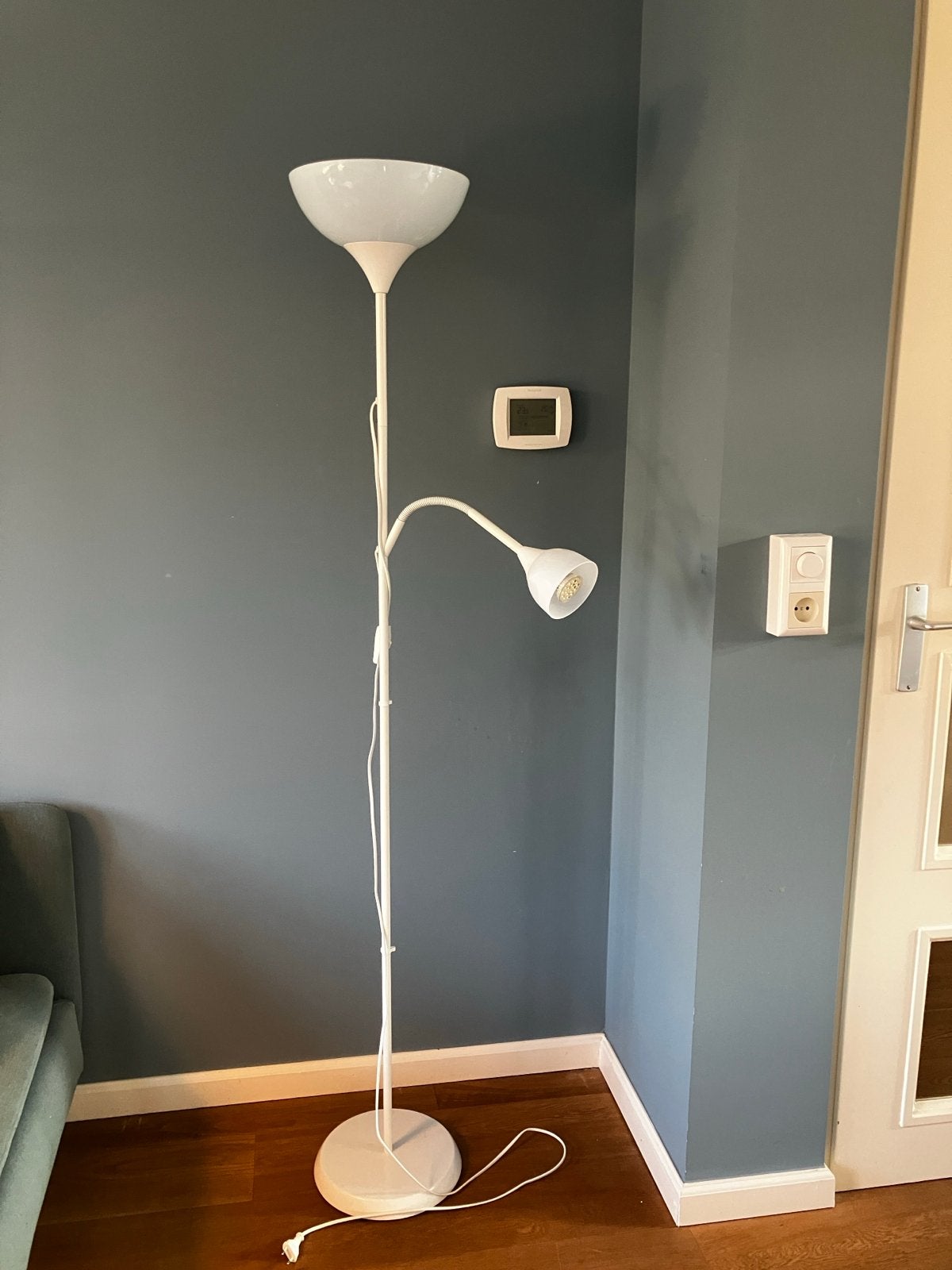 IKEA Vloerlamp met leeslamp, wit, 174 cm, Ophalen, Gebruikt, Overige fittingen, Metaal