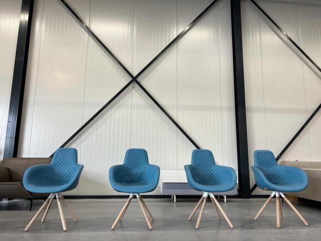 4 Showmodel Molinari Ginger draai stoelen blauw leer