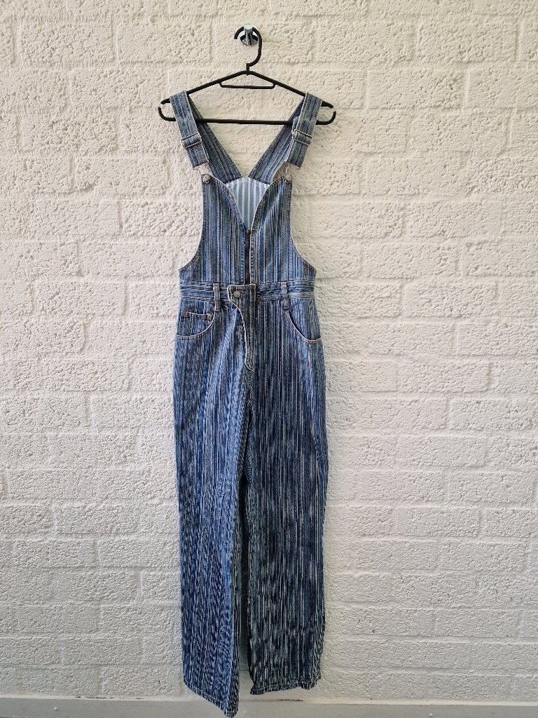 Y2K denim tuinbroek maat S – gestreept – vintage, Ophalen of Verzenden, Zo goed als nieuw, Maat 38/40 (M), Zwart