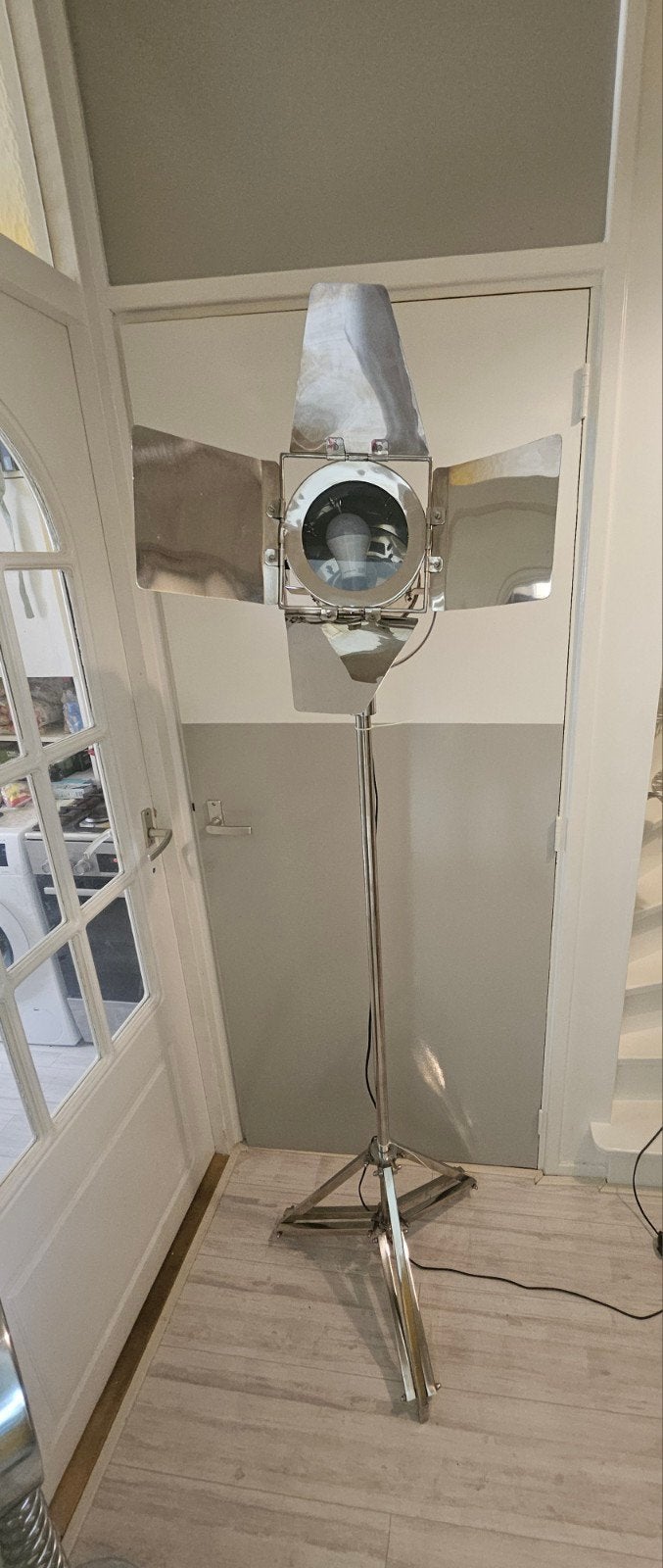 Vintage chromen  Studio Spotlamp - Chroom - Industriële Eyec, Ophalen, E27 (groot), Zo goed als nieuw, Metaal