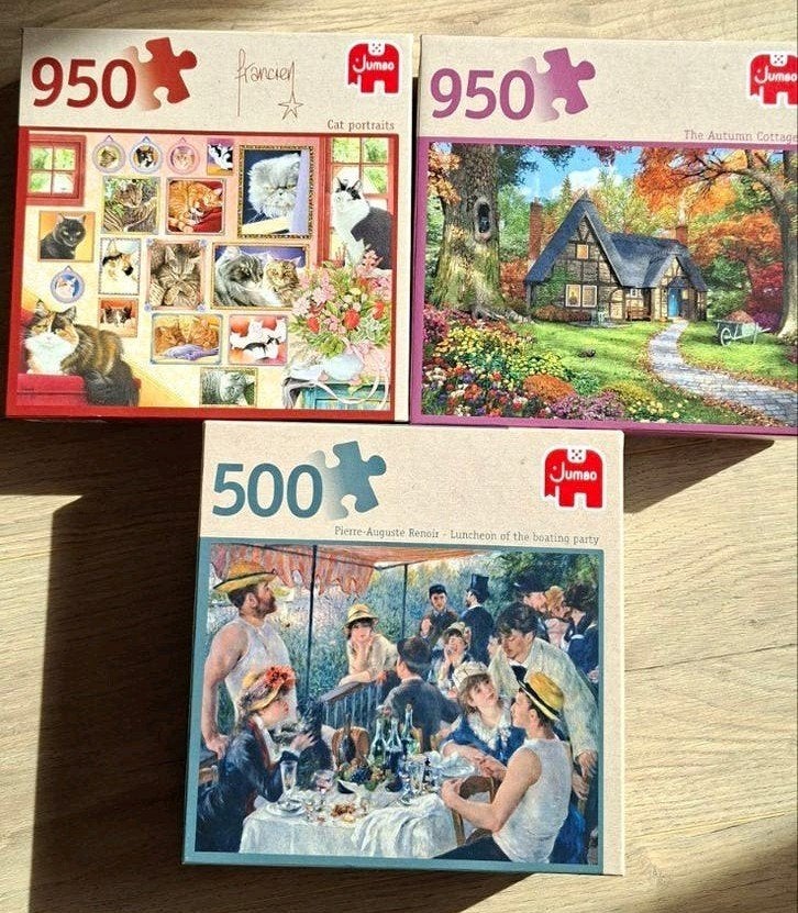 Jumbo Puzzels: Katten, Herfsthuisje & lunch Roeifeest (500-9, Een of twee spelers, Ophalen of Verzenden, Gebruikt, Jumbo