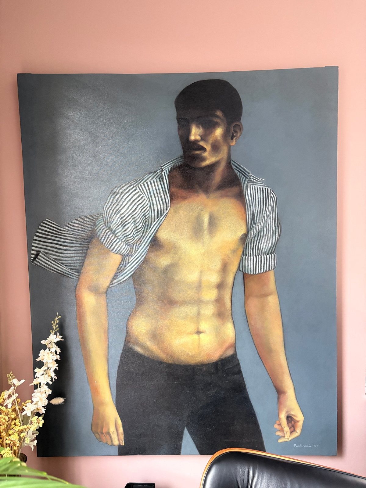 Origineel Durba Nanda Schilderij. 150x121 cm. Portret, Ophalen, Portret, Textiel, Gesigneerd