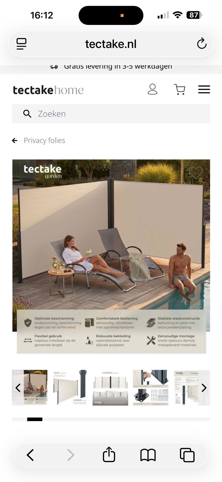 Nieuwe TecTake dubbele zijwandmarkies 200 x 600 cm beige 2st, Ophalen, Nieuw