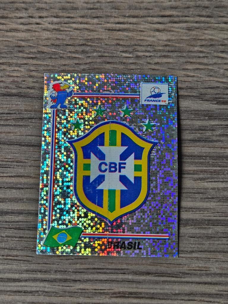 Panini World Cup Frankrijk 1998 embleem Brazilie, Ophalen of Verzenden, Gebruikt, Buitenlandse clubs, Poster, Plaatje of Sticker