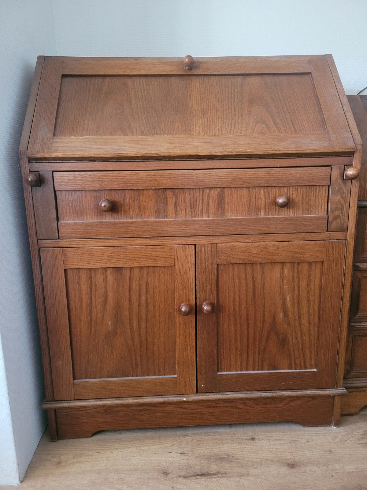 Vintage secretaire van eikenhout, Ophalen, Gebruikt, Klassiek, Vintage
