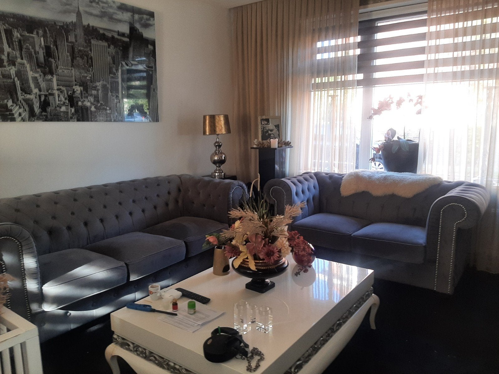 Mooie solide Chesterfield bankstel 3+2, Huis en Inrichting, Ophalen of Verzenden, Stof