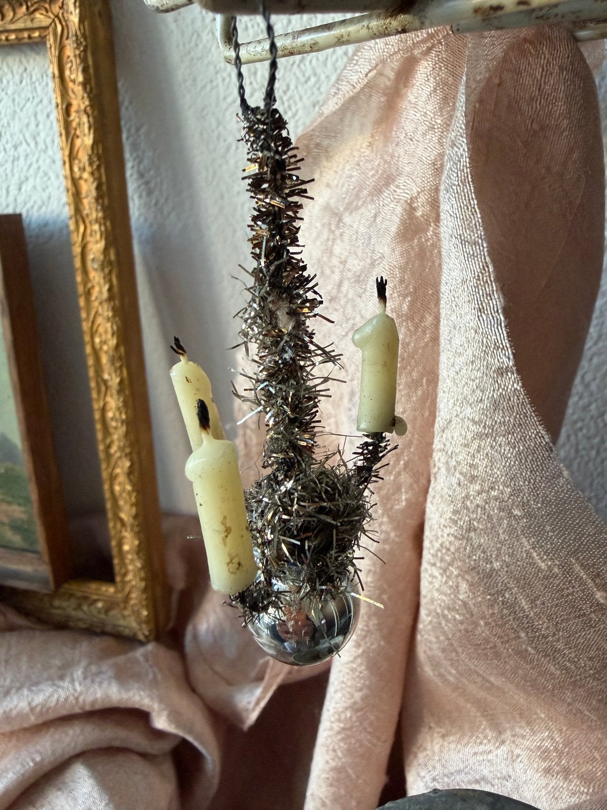 Kerst, tinsel kandelaartje., Ophalen of Verzenden, Zo goed als nieuw