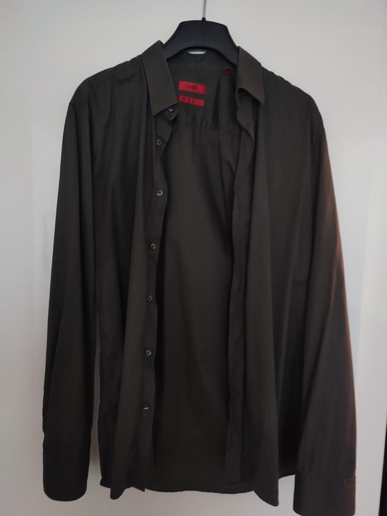 Hugo (Boss) overhemd slimfit 41 L leger mos groen, Ophalen of Verzenden, Zo goed als nieuw, Maat 52/54 (L), Blauw