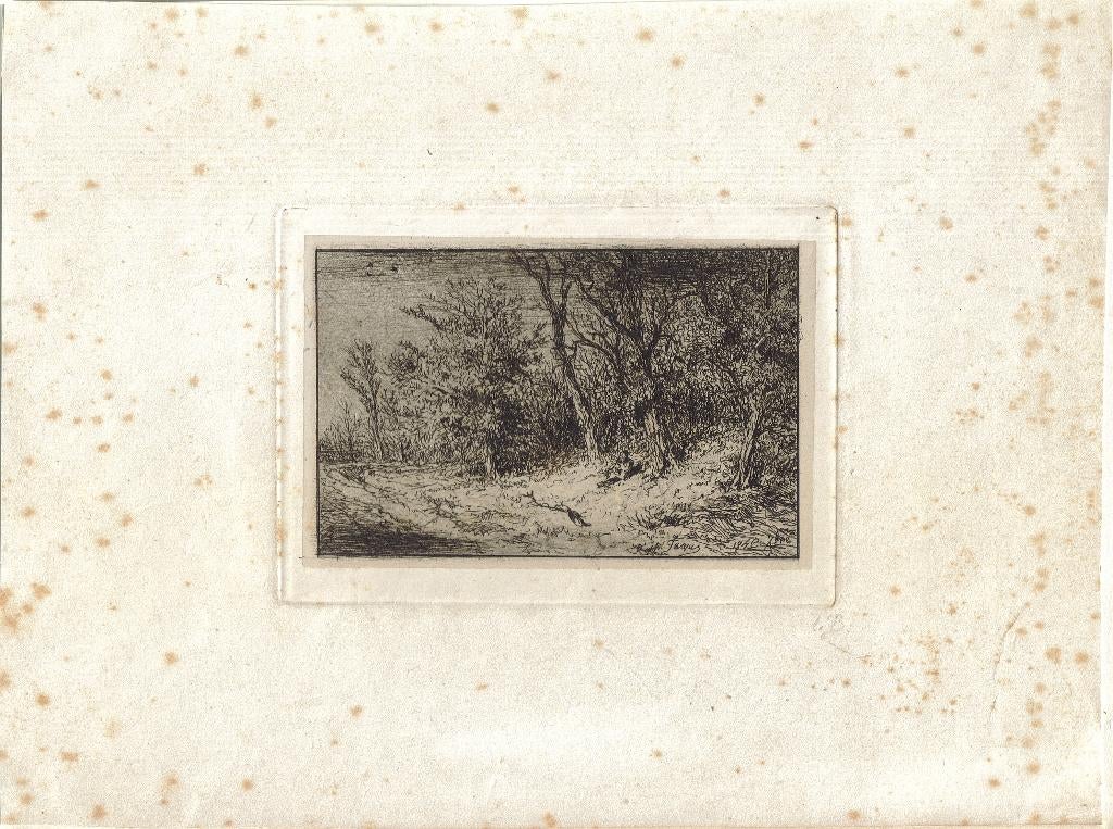 Charles Jacque ets chine collé "Rustende Wandelaar", 1848, Ophalen, Landschap, Ets, Met monogram