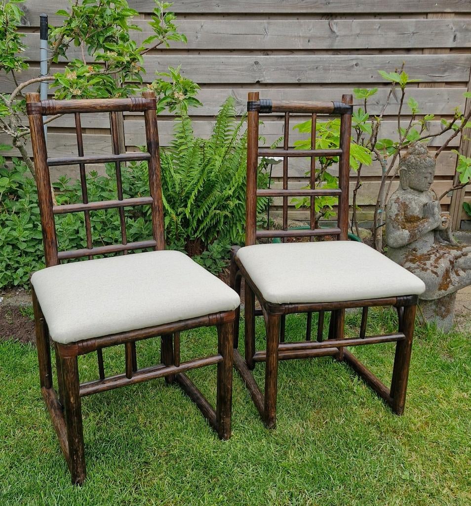 Vintage Japandi Rotan/Bamboe Stoelen (2 stuks), Gebruikt, Twee, Bruin, Japandi, Vintage, Bamboe, Rotan