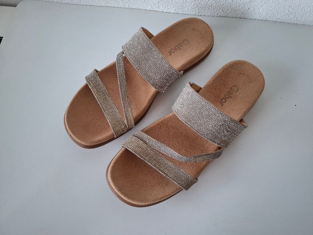 <>  Gabor maat 42 slippers muiltjes leer gevoerd / metallic, Overige kleuren, Verzenden, Gabor, Sandalen of Muiltjes