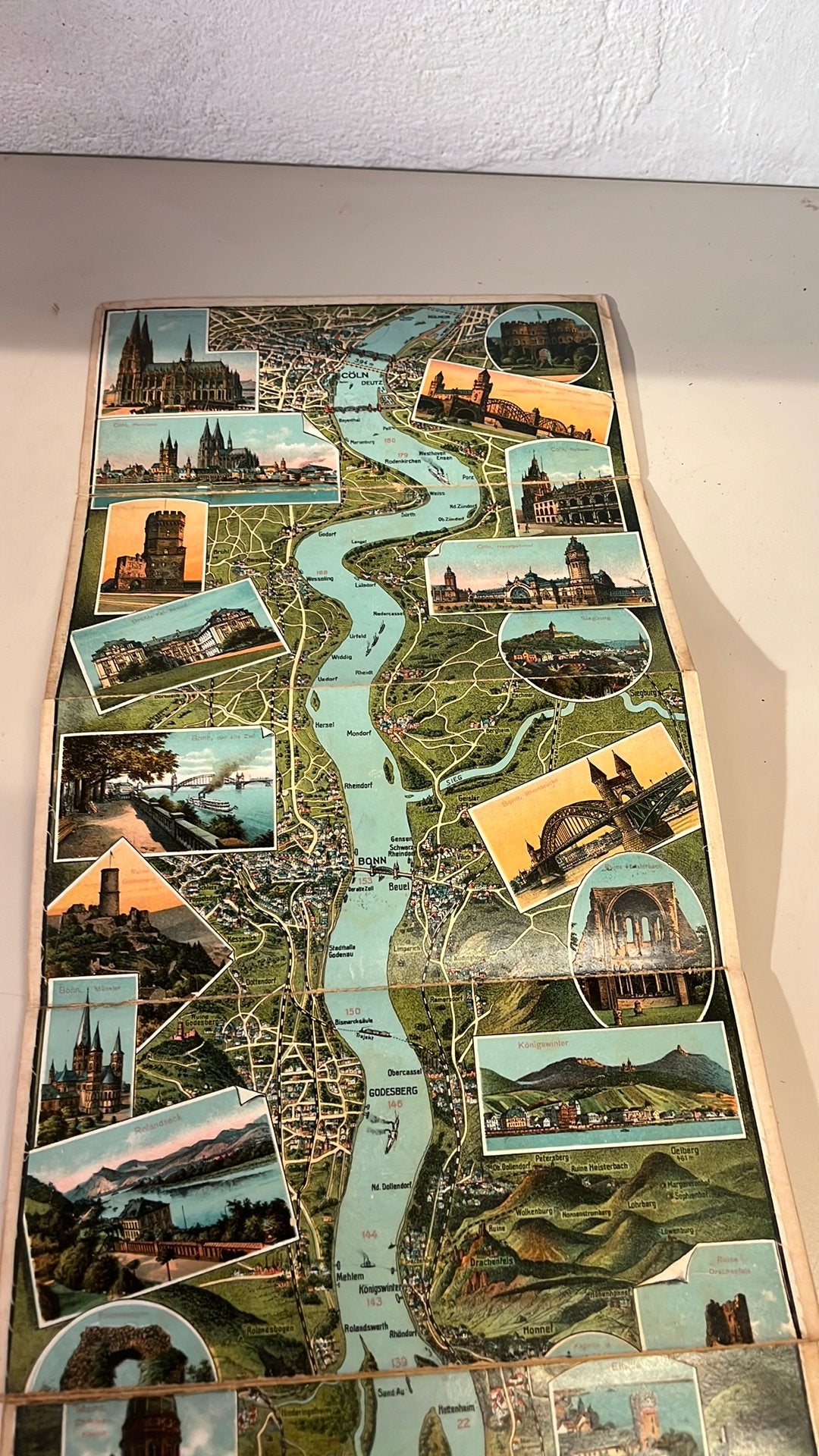 vintage leporellokaart van de Rijn 1920, Ophalen of Verzenden