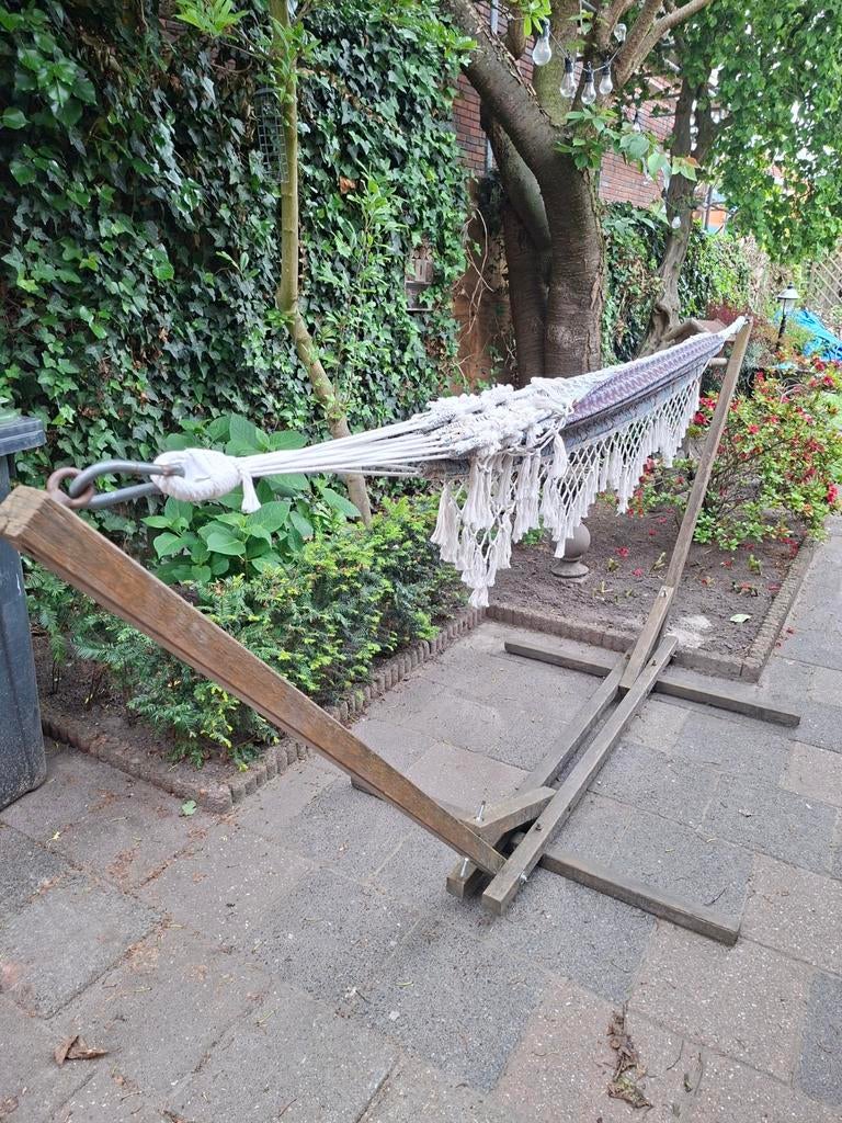 Houten hangmat standaard, Tuin en Terras, Hangmatten, Ophalen, Gebruikt, Eenpersoons, Buiten